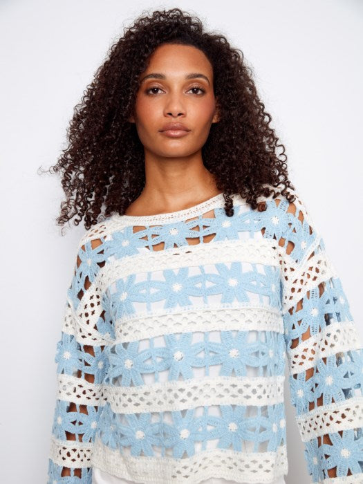 Charlie B Bluebell Floral Cotton Blend Crochet Top