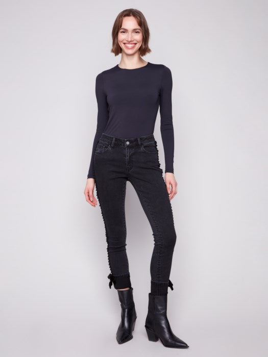 Charlie B Dark Charcoal Slim Leg Jeans With Velvet Bow