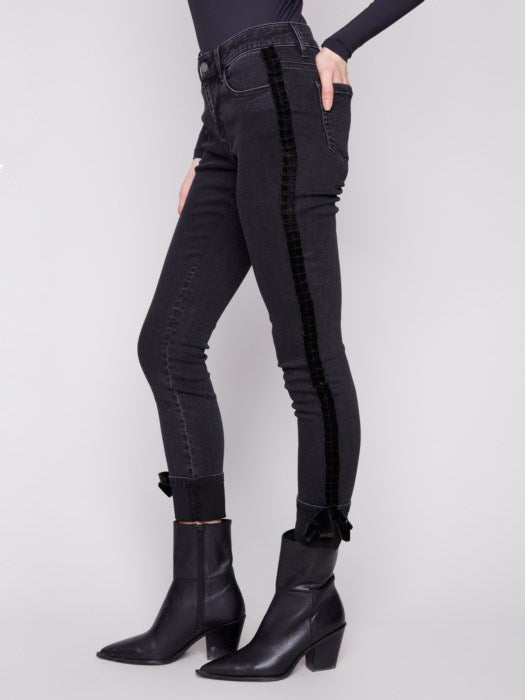 Charlie B Dark Charcoal Slim Leg Jeans With Velvet Bow