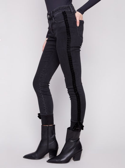 Charlie B Dark Charcoal Slim Leg Jeans With Velvet Bow