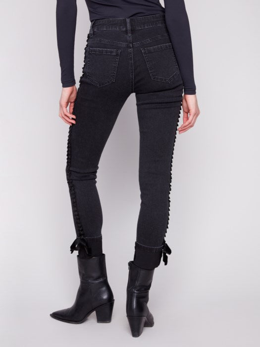 Charlie B Dark Charcoal Slim Leg Jeans With Velvet Bow