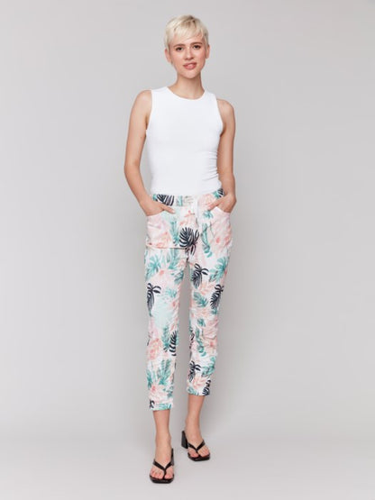 Charlie B Printed Crinkle Bengaline Pull On Cropped Jogger Pant