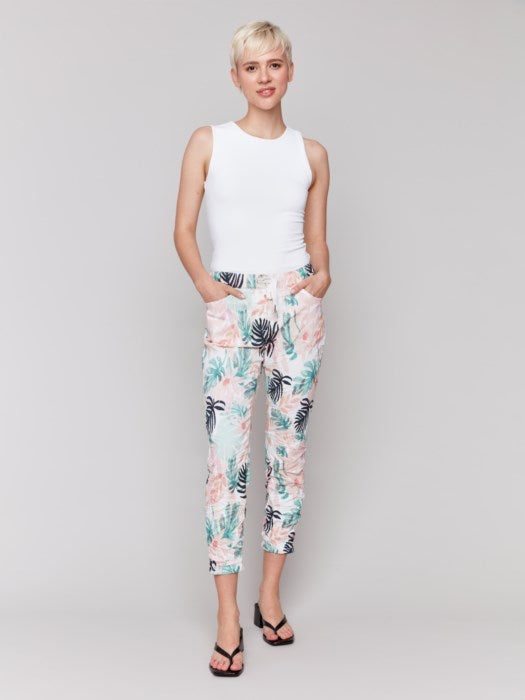 Charlie B Printed Crinkle Bengaline Pull On Cropped Jogger Pant