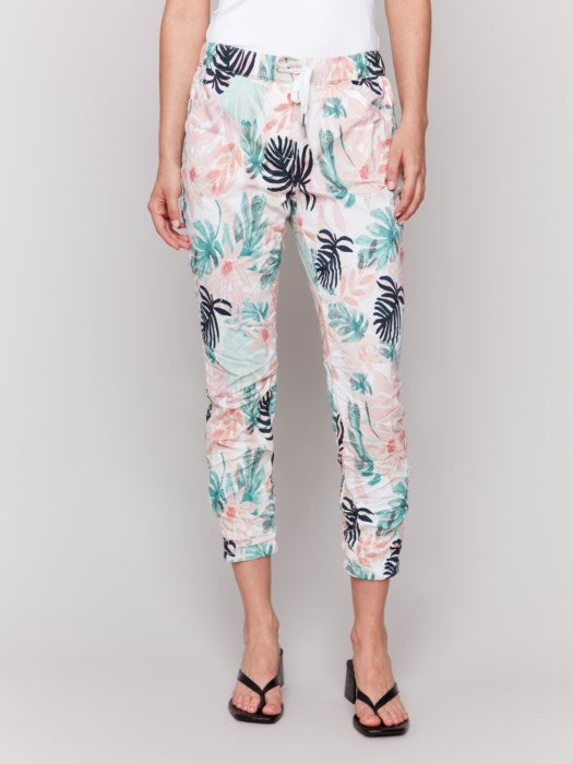 Charlie B Printed Crinkle Bengaline Pull On Cropped Jogger Pant