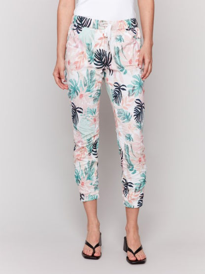 Charlie B Printed Crinkle Bengaline Pull On Cropped Jogger Pant