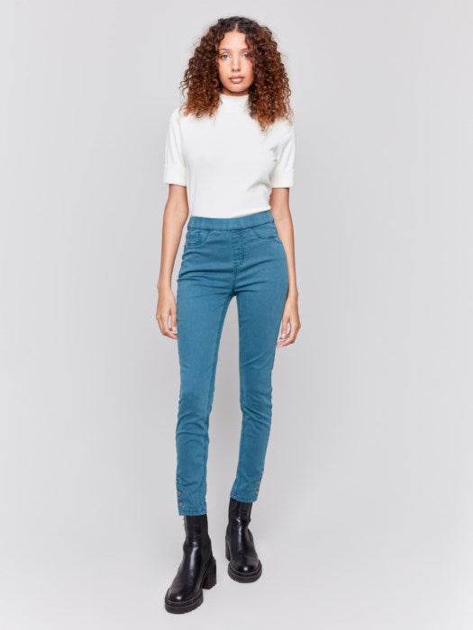 Charlie B Peacock Stretch Twill Pull-On Pant With Snap Hem Detail