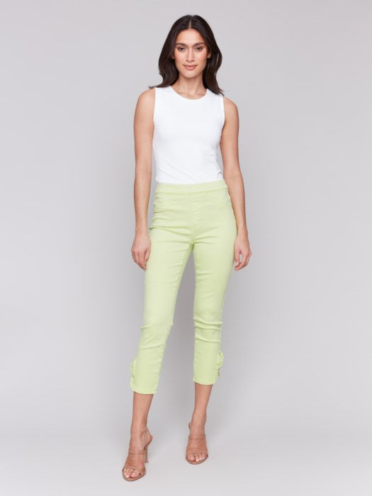 Charlie B Pull on Jeans with bow details - keylime