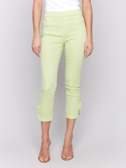 Charlie B Pull on Jeans with bow details - keylime