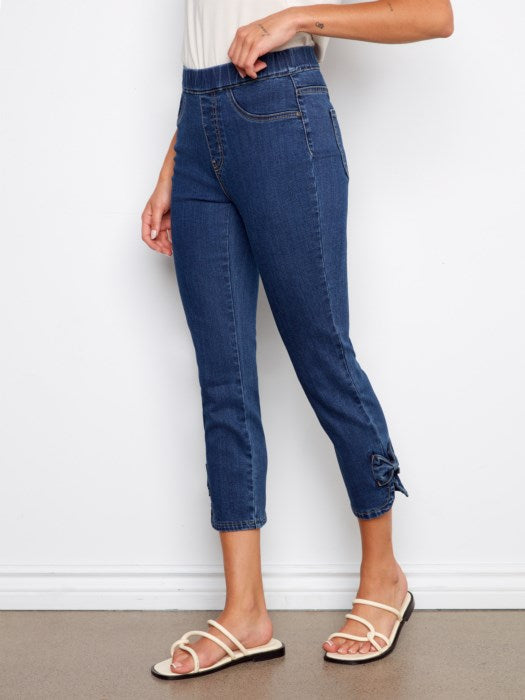 Charlie B Pull-On Jeans With Bow Detail