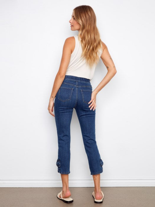 Charlie B Pull-On Jeans With Bow Detail