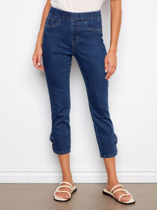 Charlie B Pull-On Jeans With Bow Detail