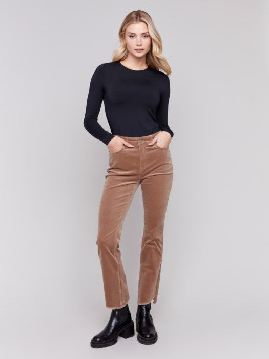 Charlie B Truffle Bootcut Corduroy Pants with Asymmetrical Hem