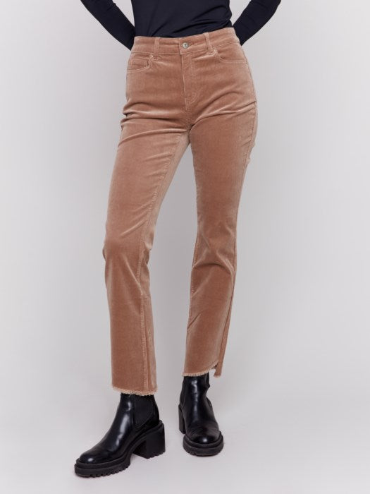 Charlie B Truffle Bootcut Corduroy Pants with Asymmetrical Hem