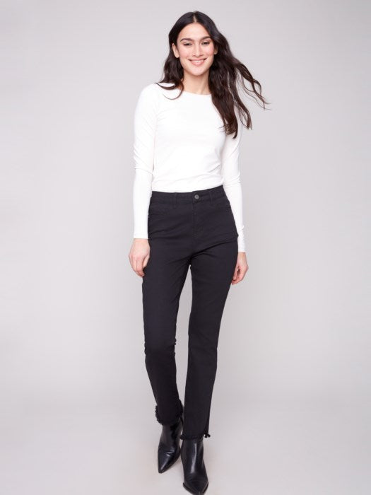 Charlie B Black Bootcut Twill Pants With Asymmetrical Hem
