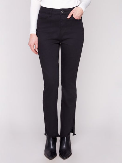 Charlie B Black Bootcut Twill Pants With Asymmetrical Hem