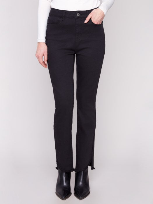 Charlie B Black Bootcut Twill Pants With Asymmetrical Hem