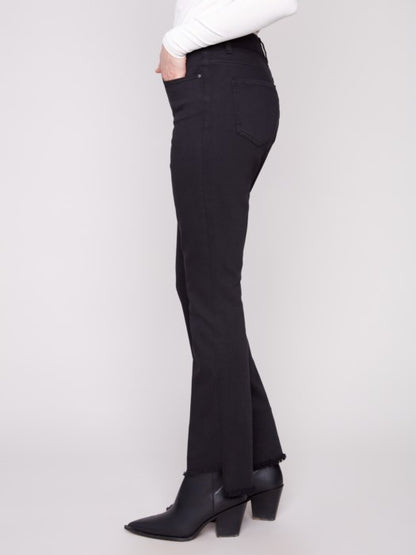Charlie B Black Bootcut Twill Pants With Asymmetrical Hem