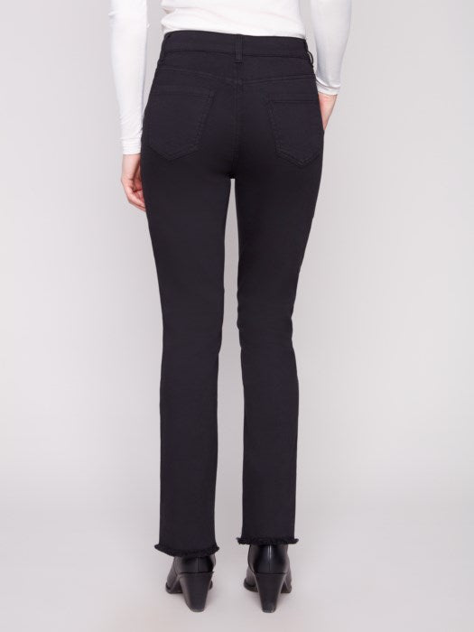 Charlie B Black Bootcut Twill Pants With Asymmetrical Hem