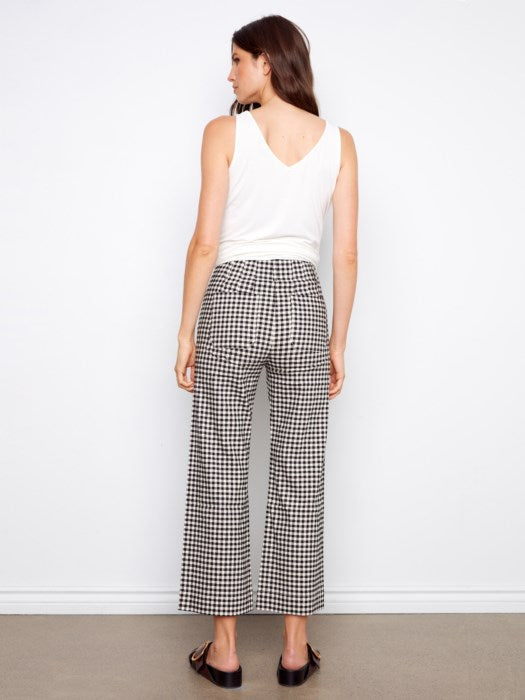 Charlie B Back View gingham cropped linen blend pants for women, modest boutique summer pants,  affordable Charlie B fashion below retail price