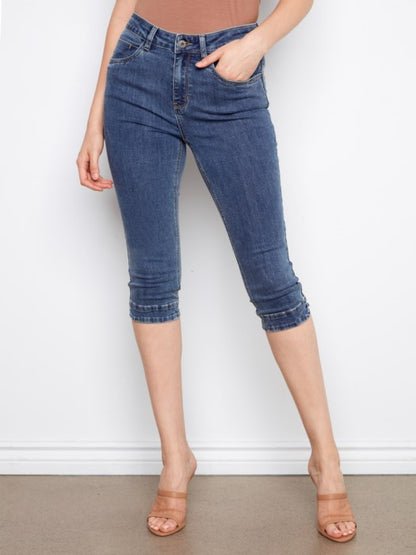 Charlie B Denim Knee High Capri Twill Pants