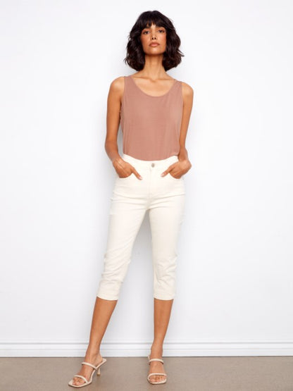 Charlie B Natural Knee High Capri Twill Pants