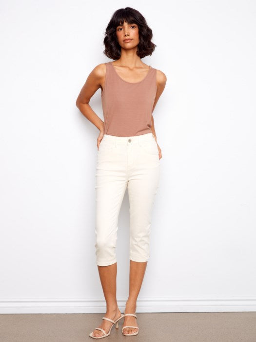 Charlie B Natural Knee High Capri Twill Pants