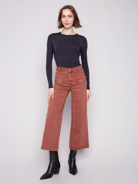 Charlie B Sepia Patch Pocket Flare Twill Pants