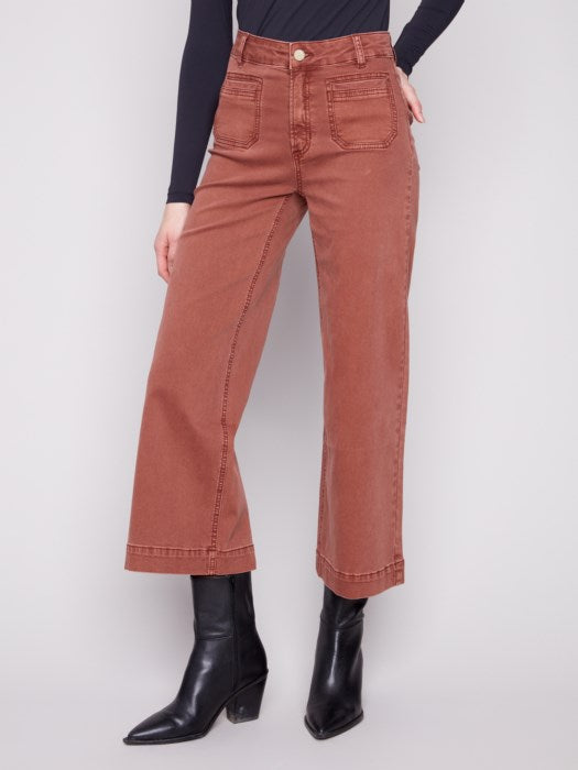 Charlie B Sepia Patch Pocket Flare Twill Pants
