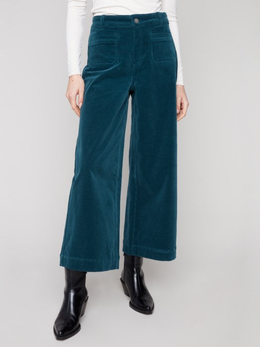 Charlie B Evergreen Patch Pocket Flare Corduroy Pants