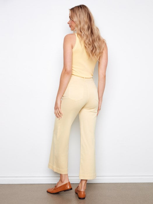 Charlie B back view utter twill cropped flare pants for women, patch pocket boutique cropped flare trousers, affordable Charlie B pants below retail price,