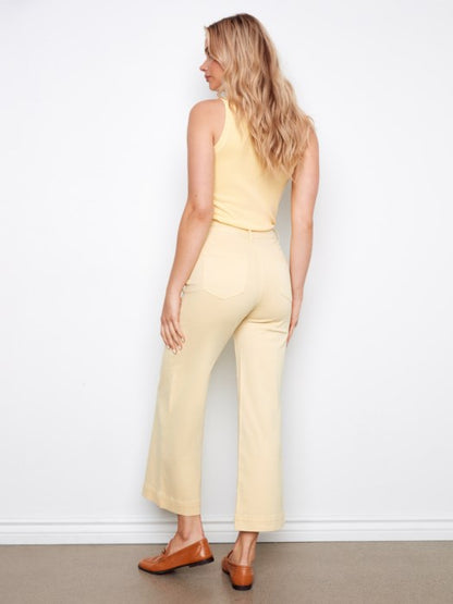 Charlie B back view utter twill cropped flare pants for women, patch pocket boutique cropped flare trousers, affordable Charlie B pants below retail price,