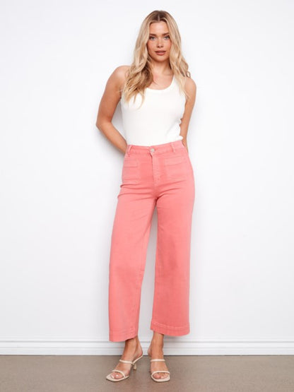 Charlie B Sorbet Twill Cropped Flare Leg Patch Pocket Pant