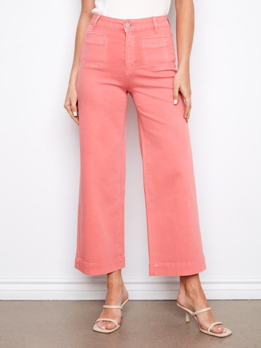 Close Up Charlie B sorbet twill cropped flare pants for women, colorful boutique patch pocket cropped pants, affordable Charlie B fashion below retail price, feminine summer church outfit pants for women 30-60