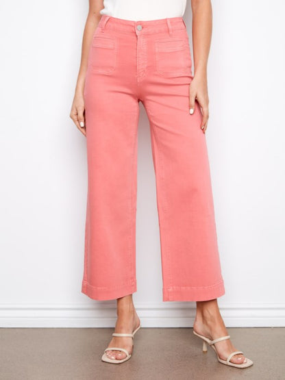 Close Up Charlie B sorbet twill cropped flare pants for women, colorful boutique patch pocket cropped pants, affordable Charlie B fashion below retail price, feminine summer church outfit pants for women 30-60