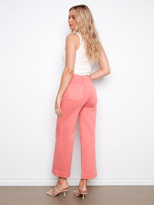 Back View Charlie B sorbet twill cropped flare pants for women, colorful boutique patch pocket cropped pants, affordable Charlie B fashion below retail price, feminine summer church outfit pants for women 30-60