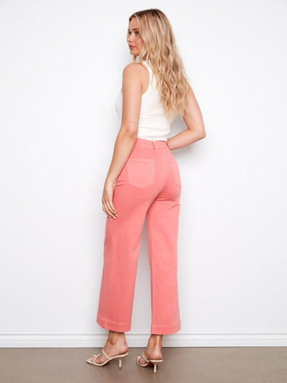 Back View Charlie B sorbet twill cropped flare pants for women, colorful boutique patch pocket cropped pants, affordable Charlie B fashion below retail price, feminine summer church outfit pants for women 30-60