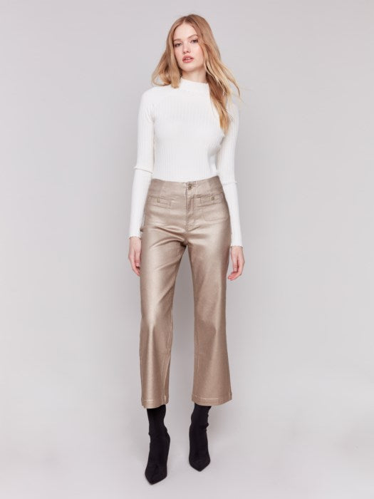 Charlie B Bronze Metallic Wax Flared Pants