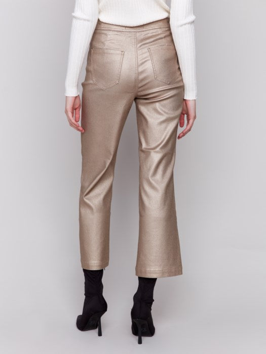 Charlie B Bronze Metallic Wax Flared Pants