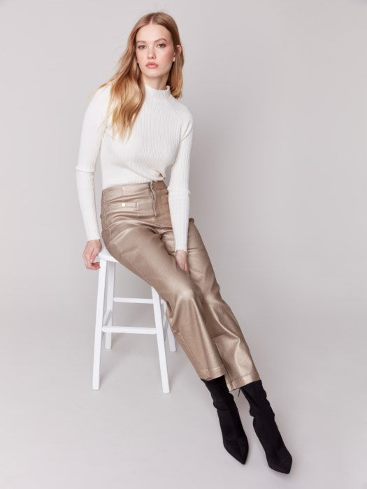 Charlie B Bronze Metallic Wax Flared Pants