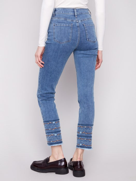 Charlie B Medium Blue Embroidered Hem Jeans