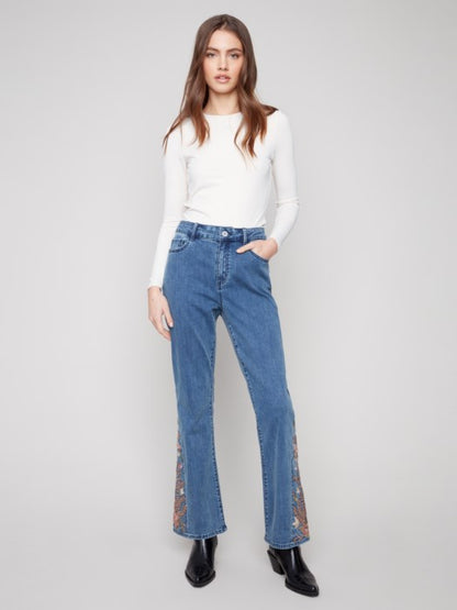 Charlie B Bootcut Jeans With Floral Embroidery