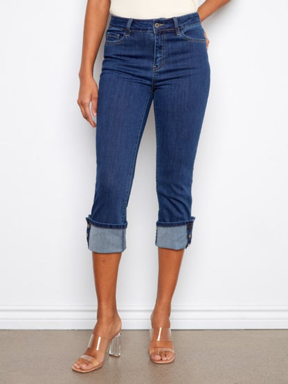 Charlie B Indigo Cropped Jeans With Snap Button Cuff