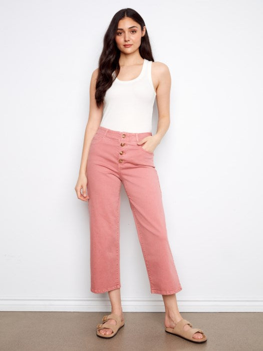 Charlie B Carnation Front Button-Fly Crop Twill Pants