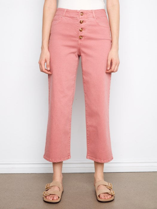 Charlie B Carnation Front Button-Fly Crop Twill Pants
