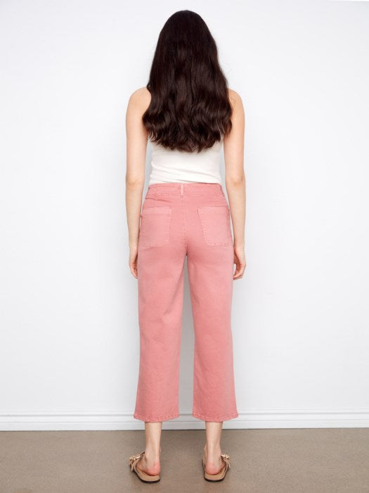 Charlie B Carnation Front Button-Fly Crop Twill Pants