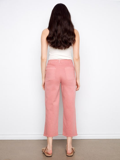 Charlie B Carnation Front Button-Fly Crop Twill Pants