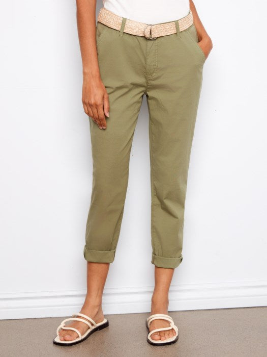 Charlie B Celadon Slim Fit Pants With Belt