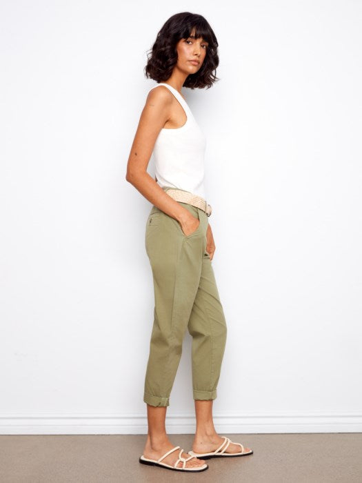 Charlie B Celadon Slim Fit Pants With Belt