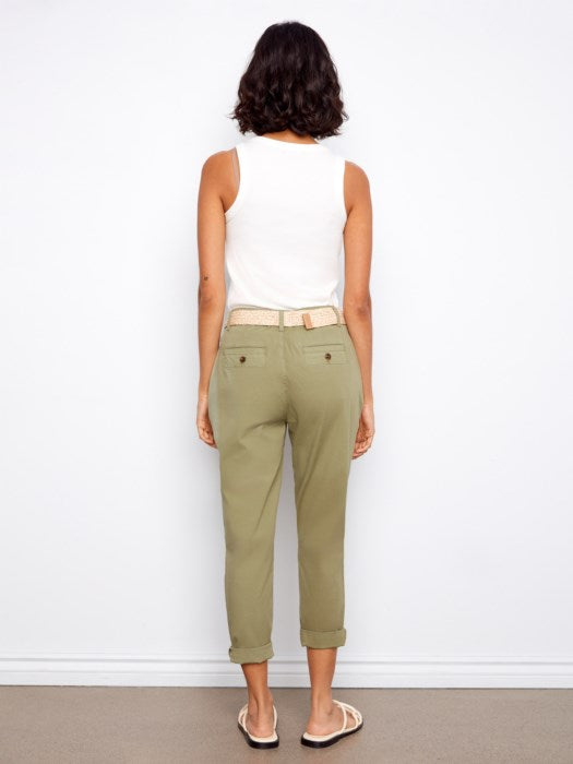 Charlie B Celadon Slim Fit Pants With Belt