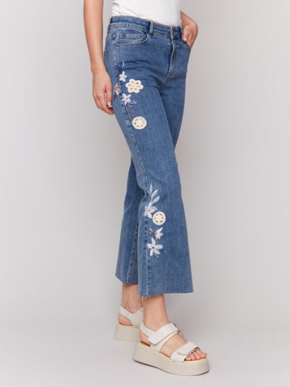 Charlie B Floral Embroidered Crochet Jeans